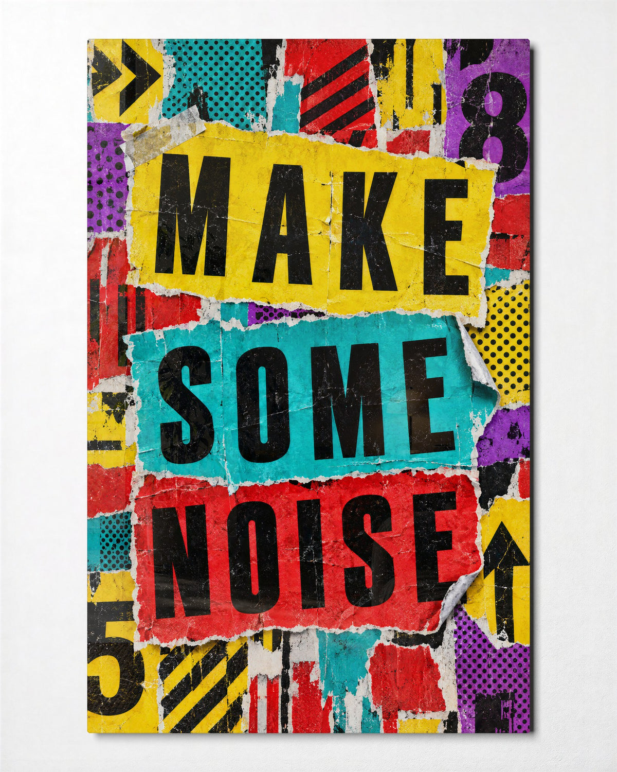 Volume Up, Paper Down glass wall art, front view