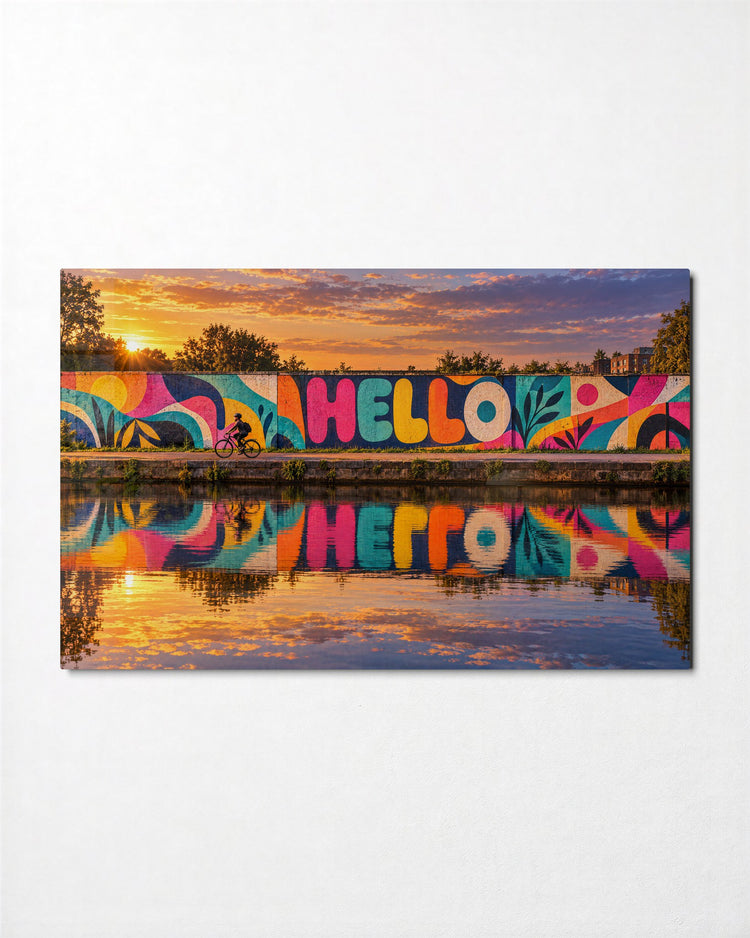 Mural Reading Greeting glass wall art, front view