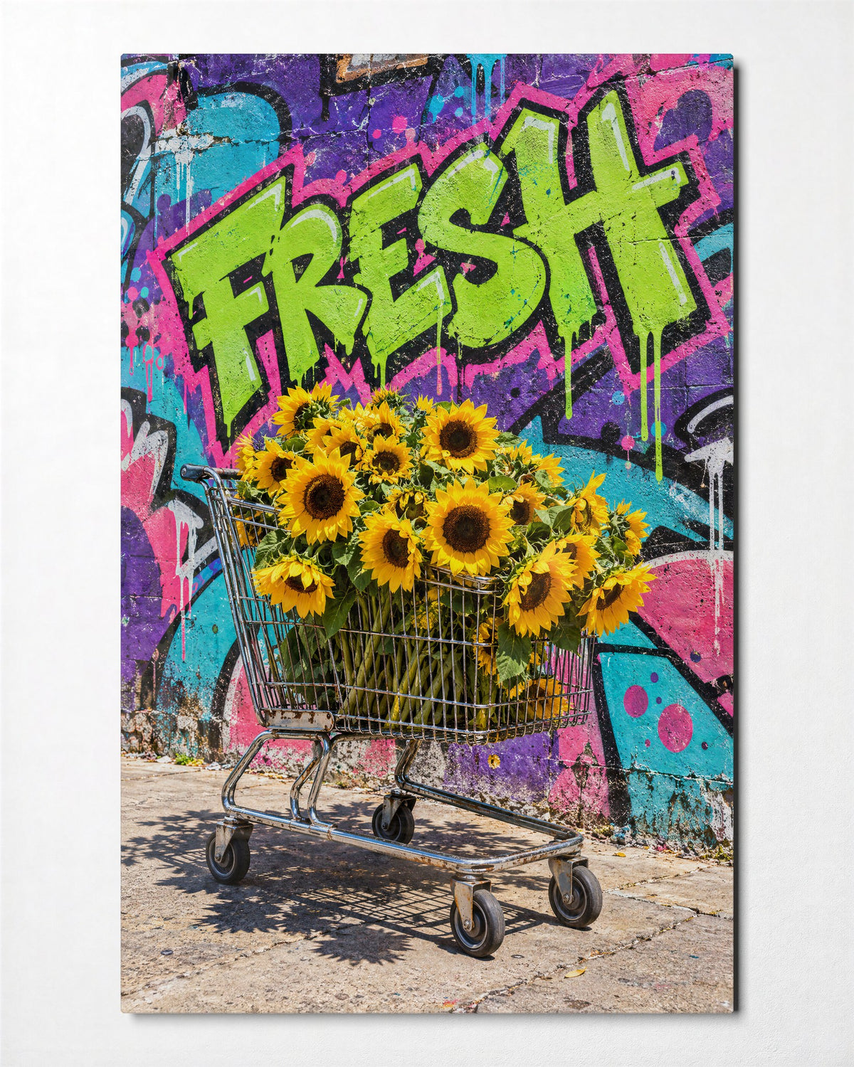 Market Day Cart glass wall art, front view