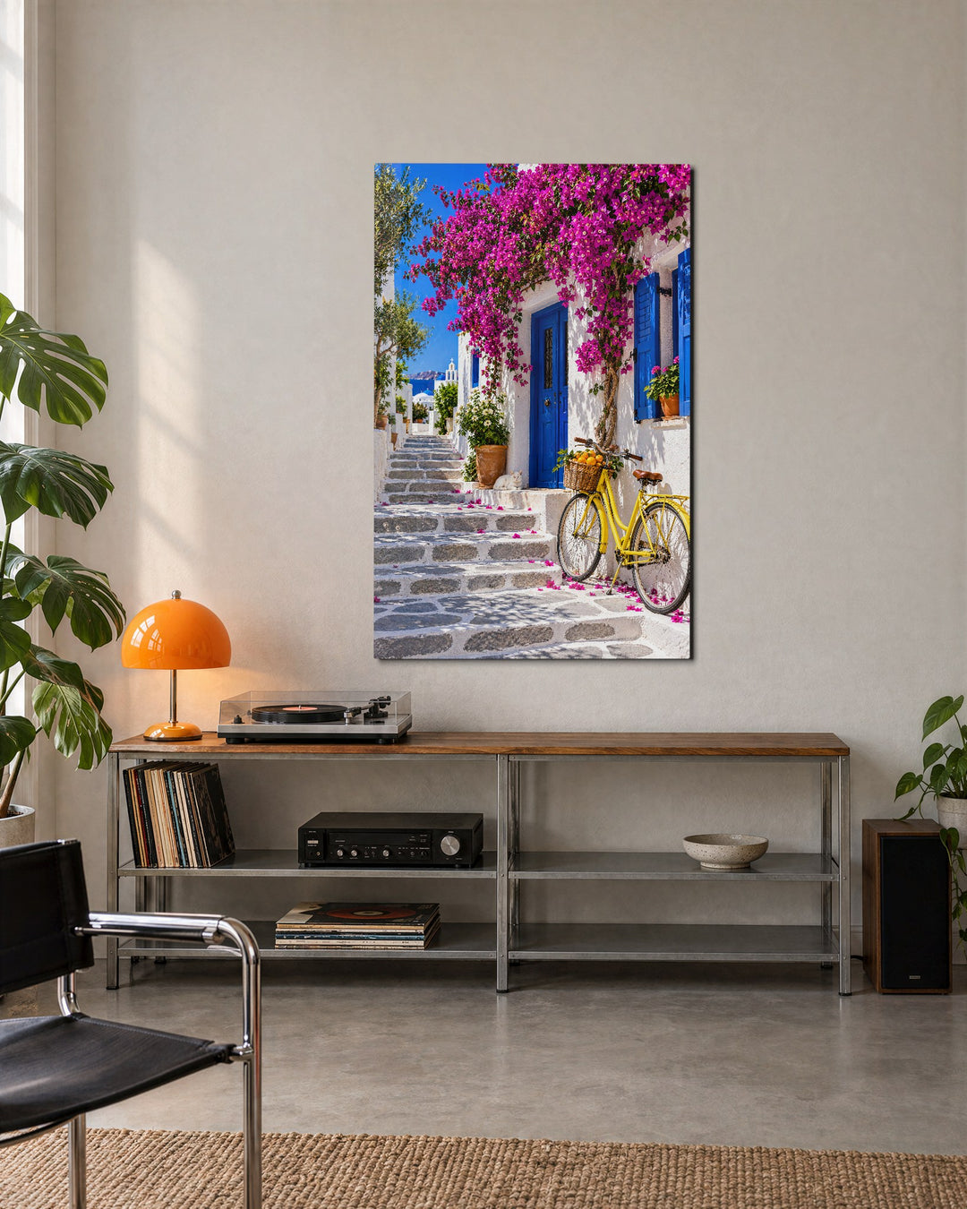 Basket of Oranges, Whitewash glass wall art, lifestyle view
