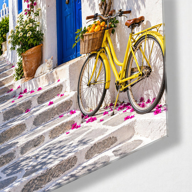Basket of Oranges, Whitewash glass wall art, corner view