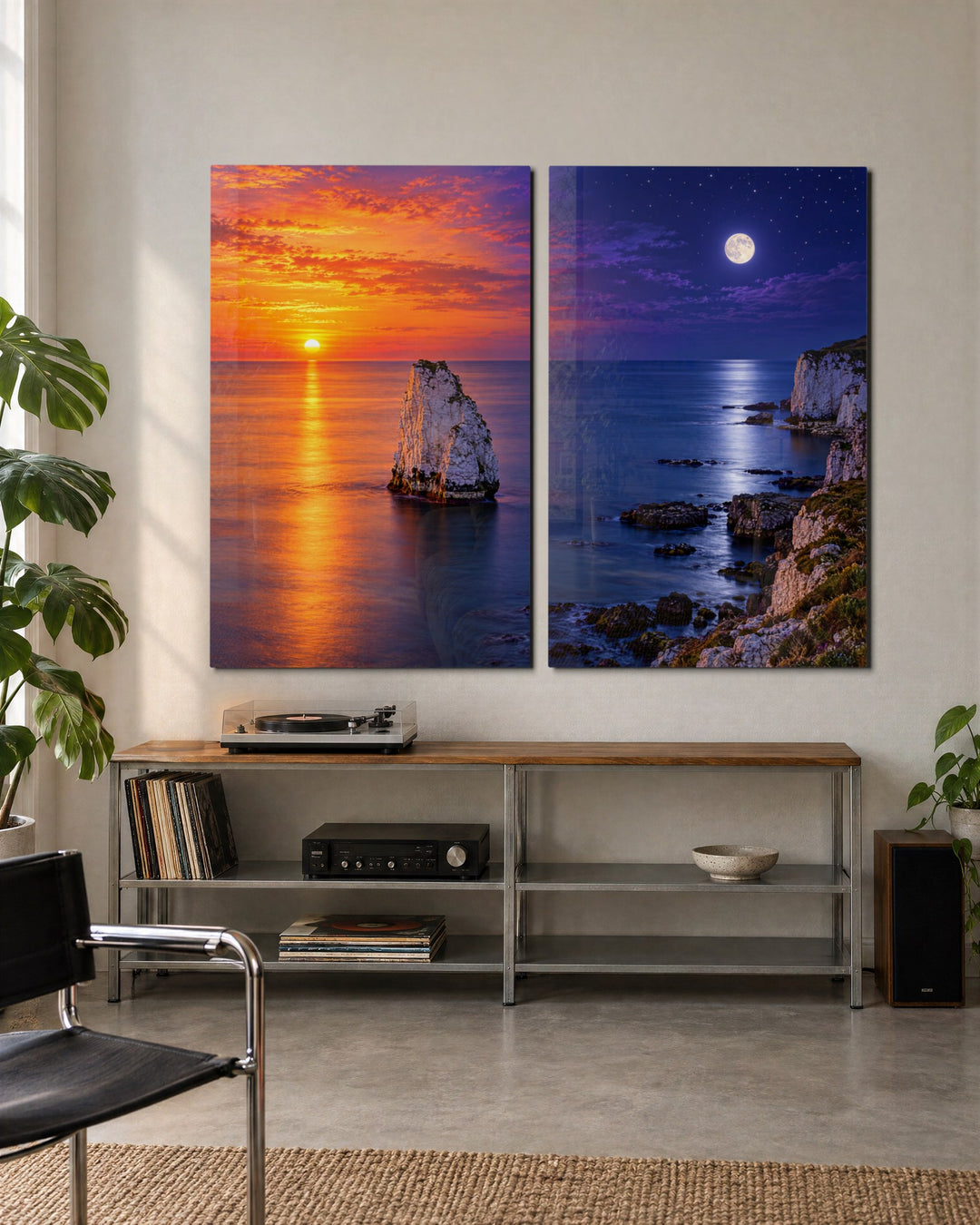 Day Ends, Night Begins glass wall art, set lifestyle view