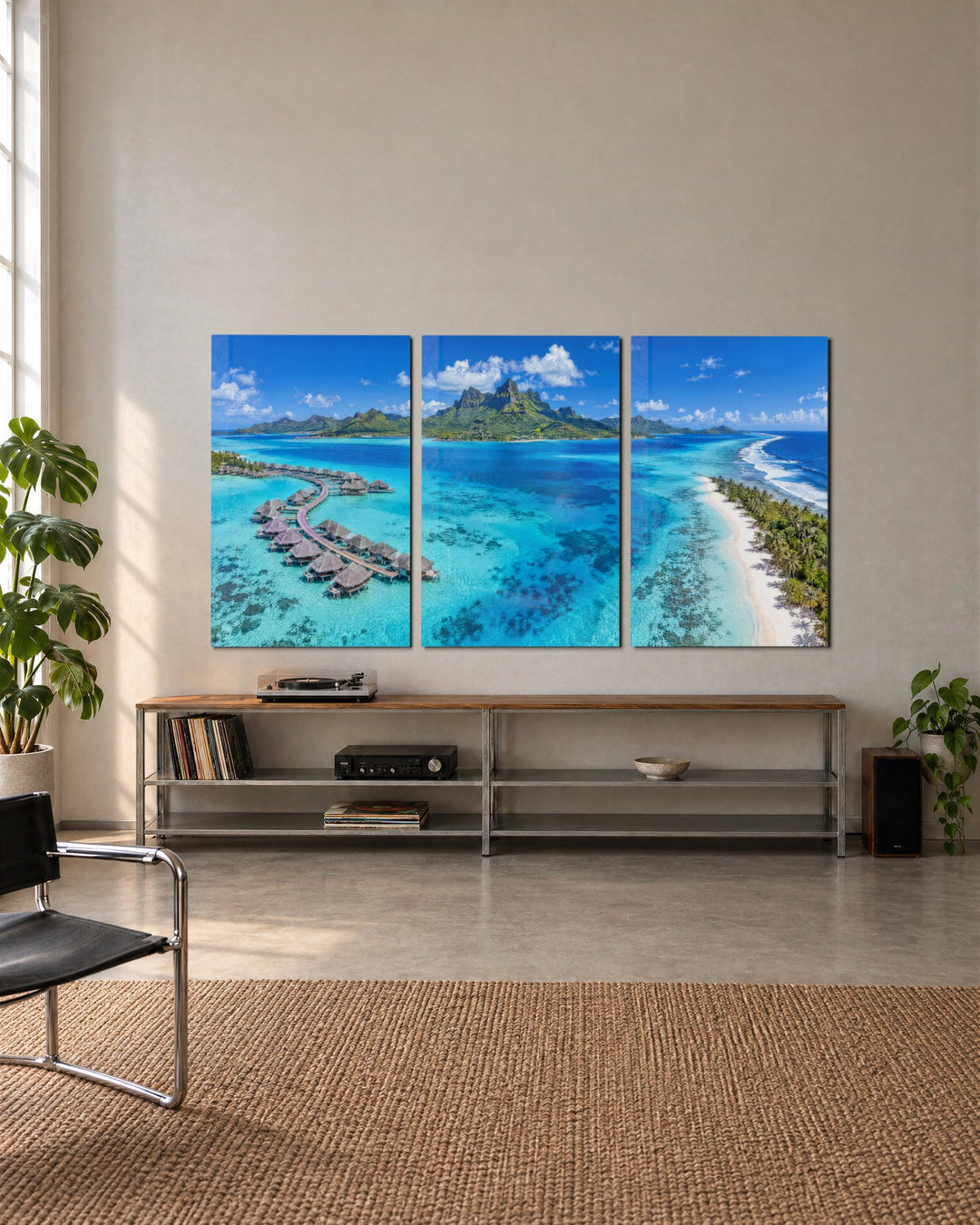 One Lagoon, Three Views glass wall art, set lifestyle view