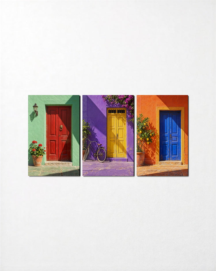 Three Entrances in Color glass wall art, set front view