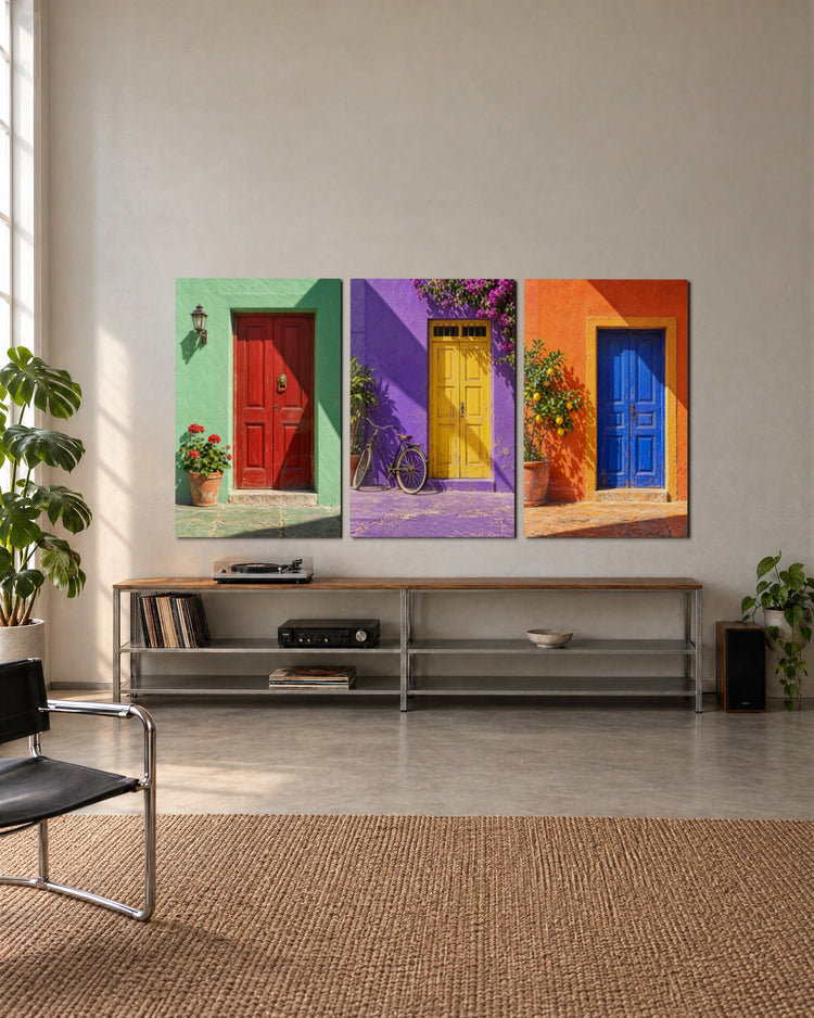 Three Entrances in Color glass wall art, set lifestyle view