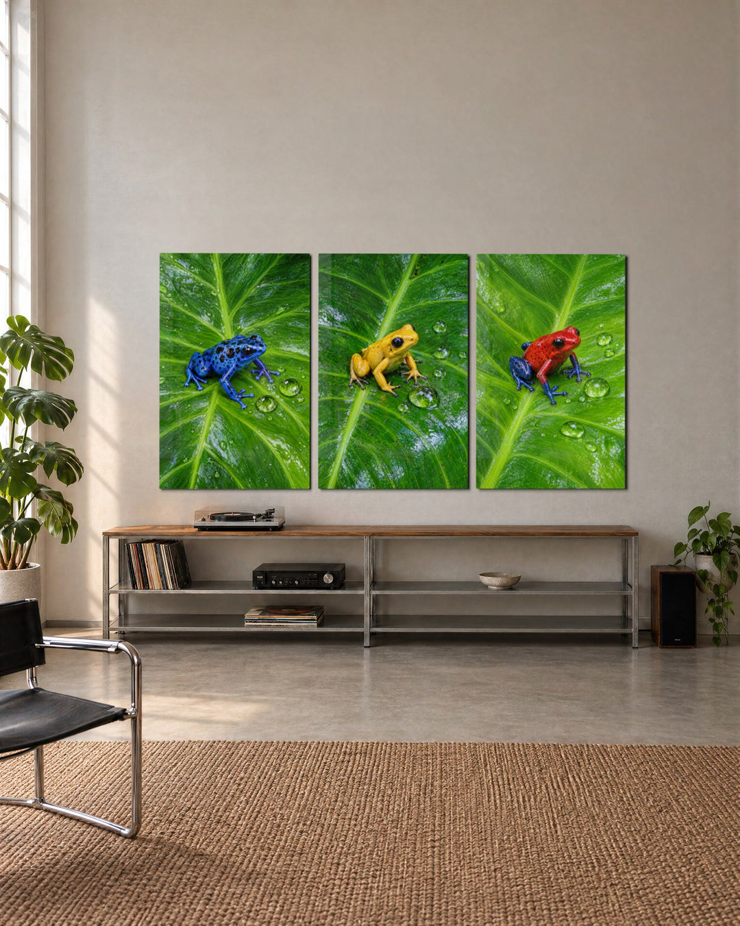 Three Tenants, One Leaf Each glass wall art, set lifestyle view