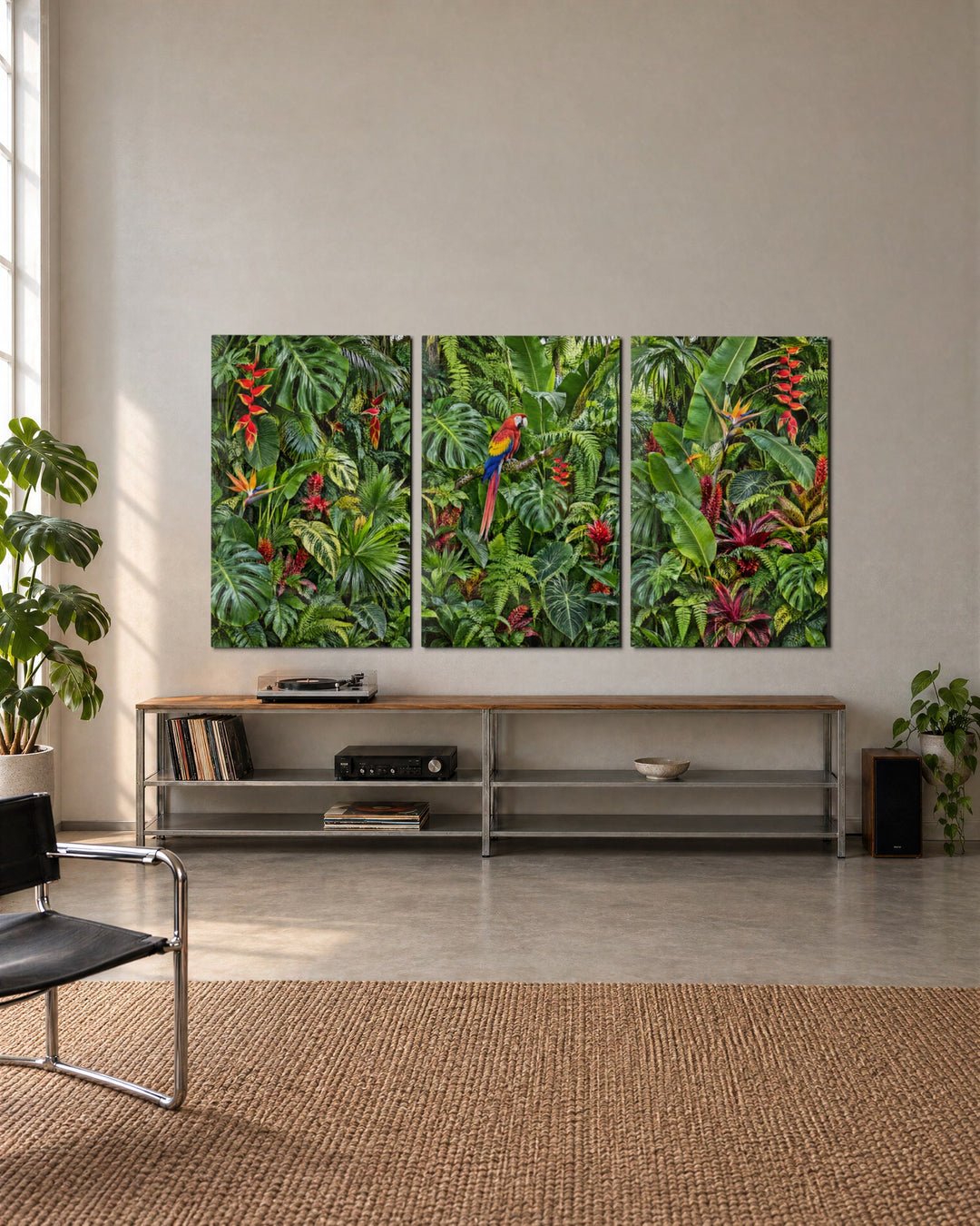 Find the Macaw glass wall art, set lifestyle view