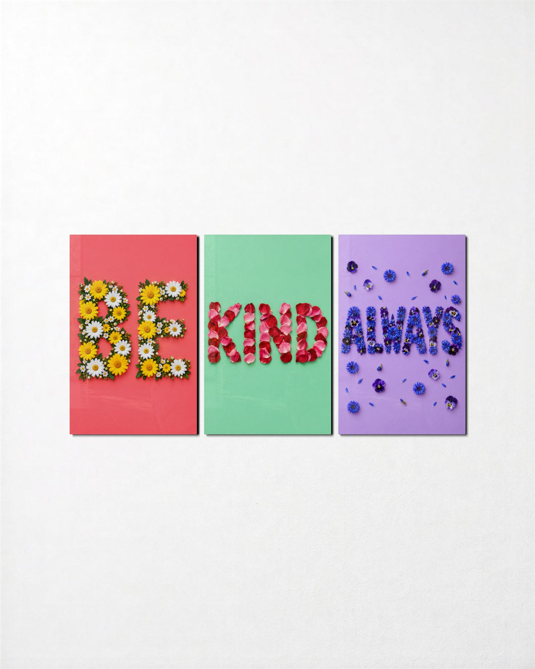 Petals Say Hello glass wall art, set front view