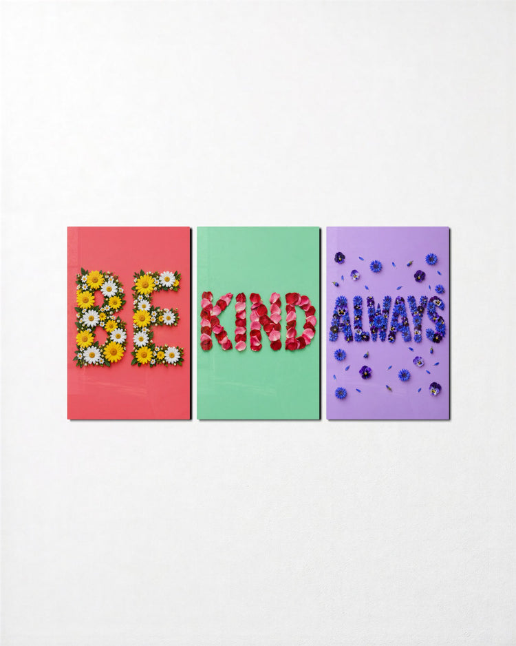 Petals Say Hello glass wall art, set front view
