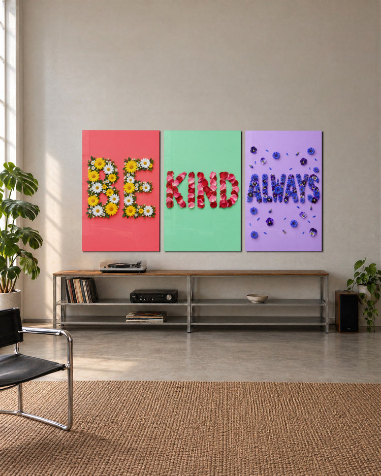 Petals Say Hello glass wall art, set lifestyle view