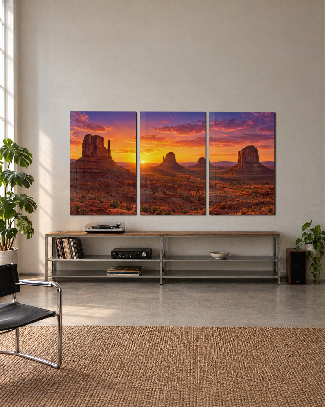 Sundown Between Two Rock Towers glass wall art, set lifestyle view