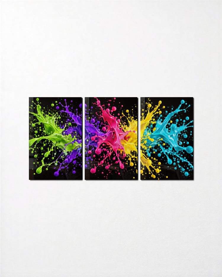 Paint Collision After Dark glass wall art, set front view