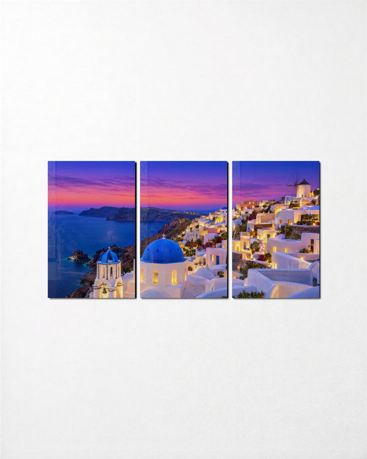 Blue Domes, Violet Hour glass wall art, set front view
