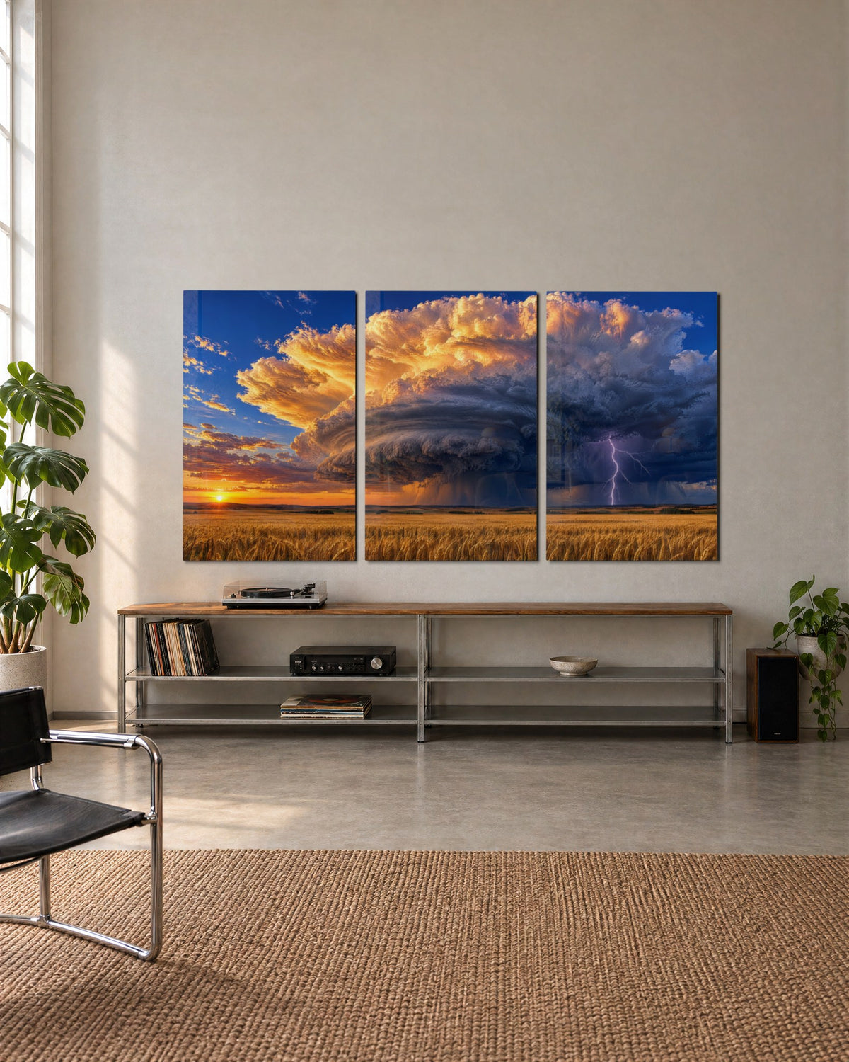 Wheat Field, Weather Incoming glass wall art, set lifestyle view