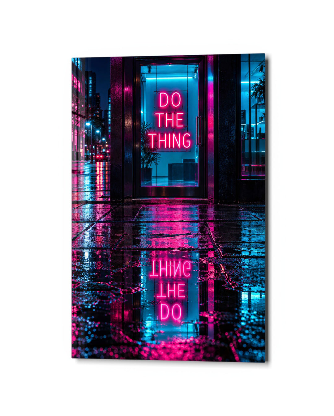After-Hours Pep Talk glass wall art, studio view