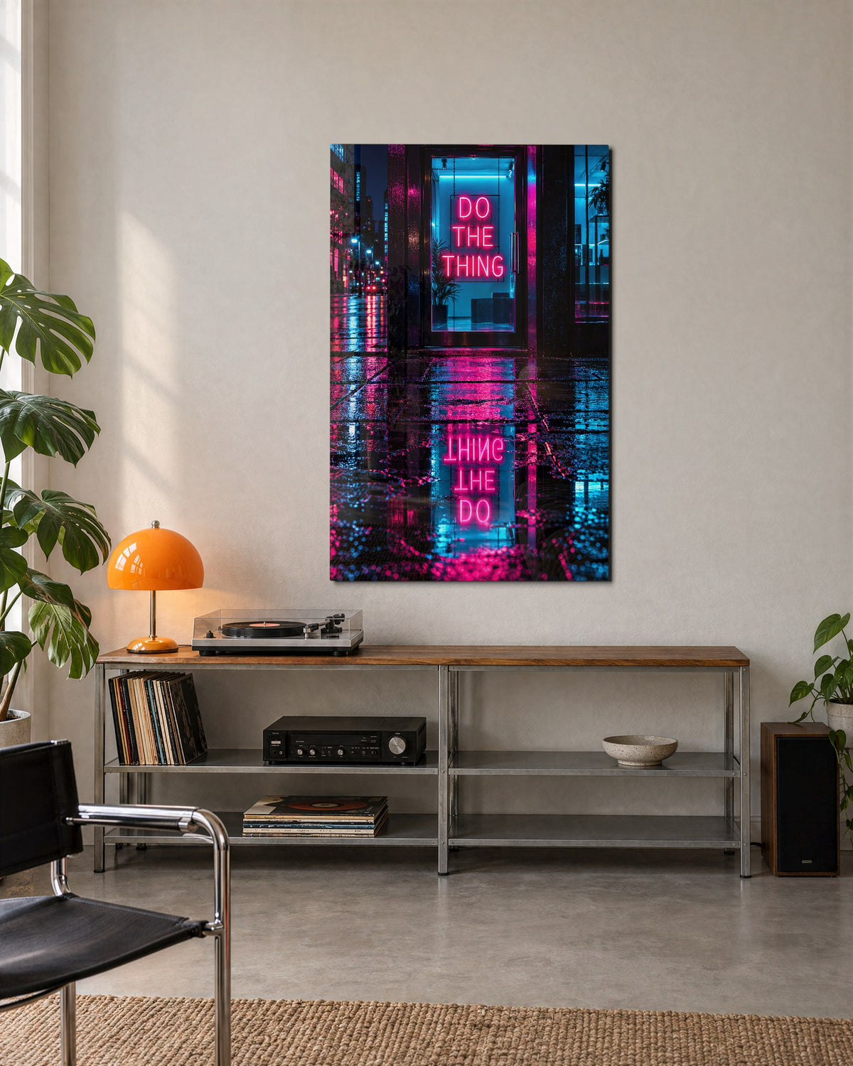 After-Hours Pep Talk glass wall art, lifestyle view
