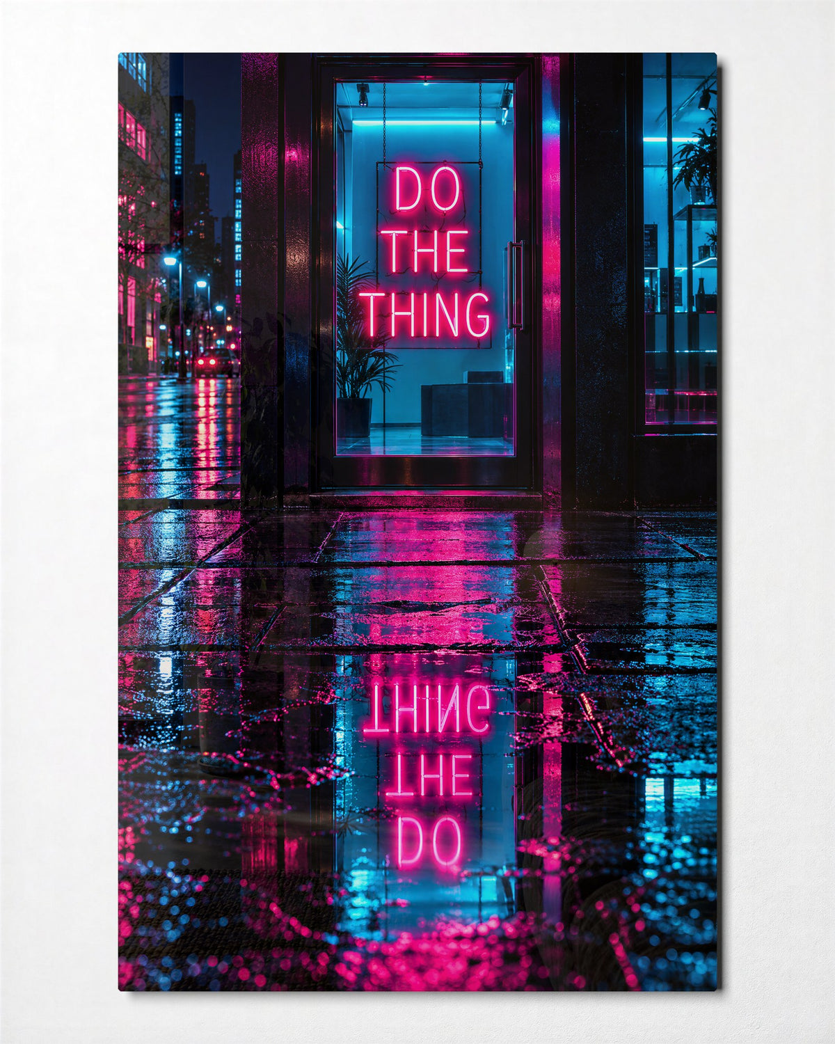 After-Hours Pep Talk glass wall art, front view