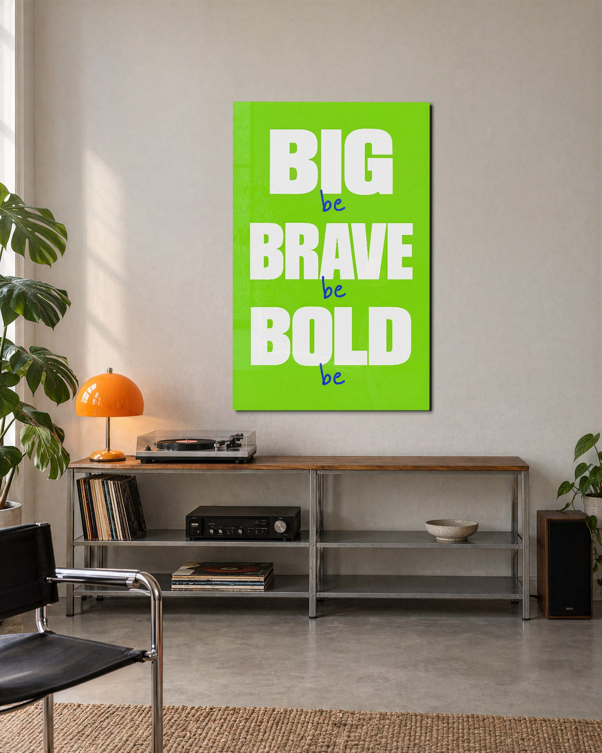 Three Words, Very Large glass wall art, lifestyle view