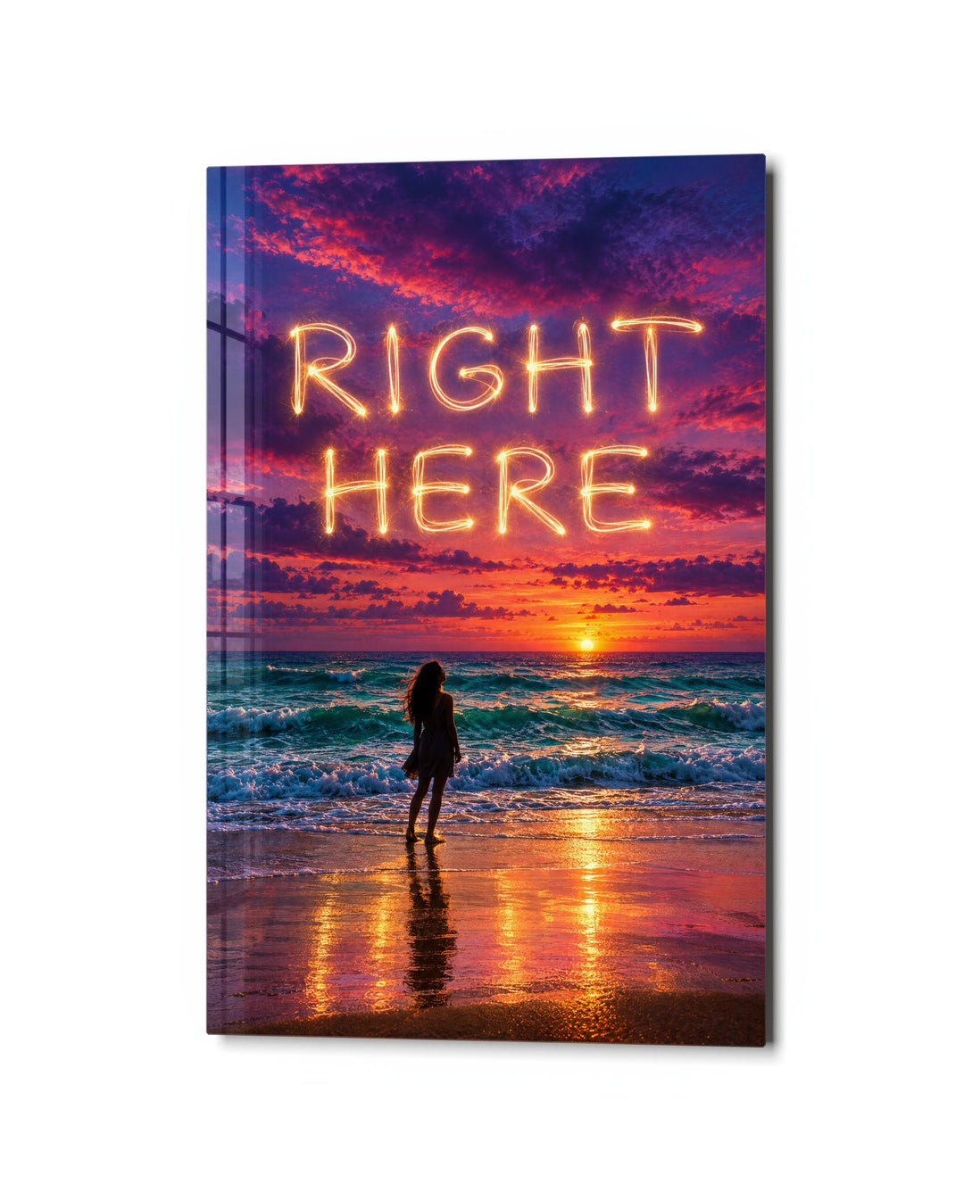 Where You Are, Lit Up glass wall art, studio view