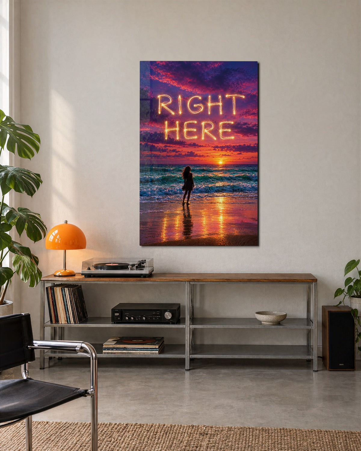 Where You Are, Lit Up glass wall art, lifestyle view