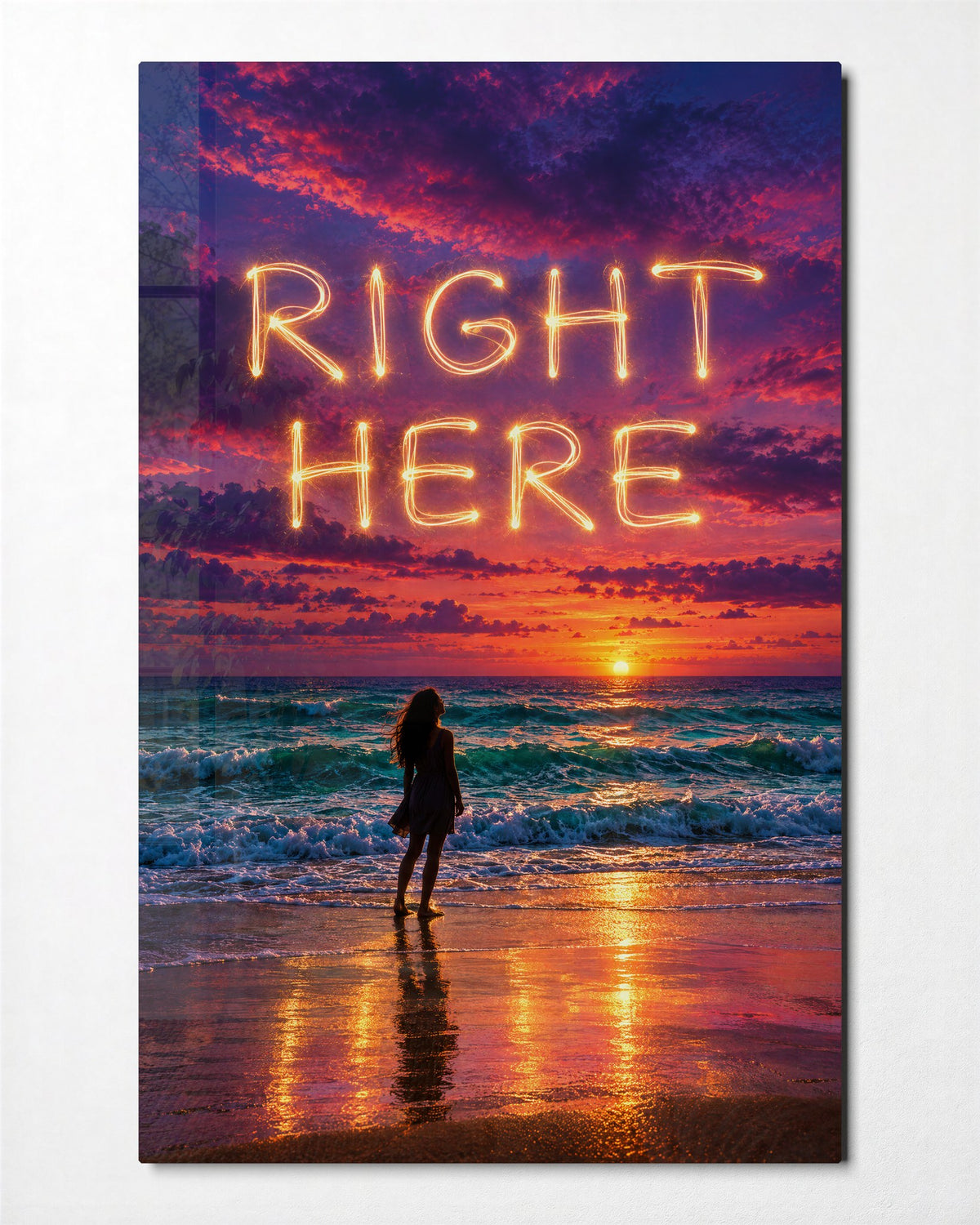 Where You Are, Lit Up glass wall art, front view