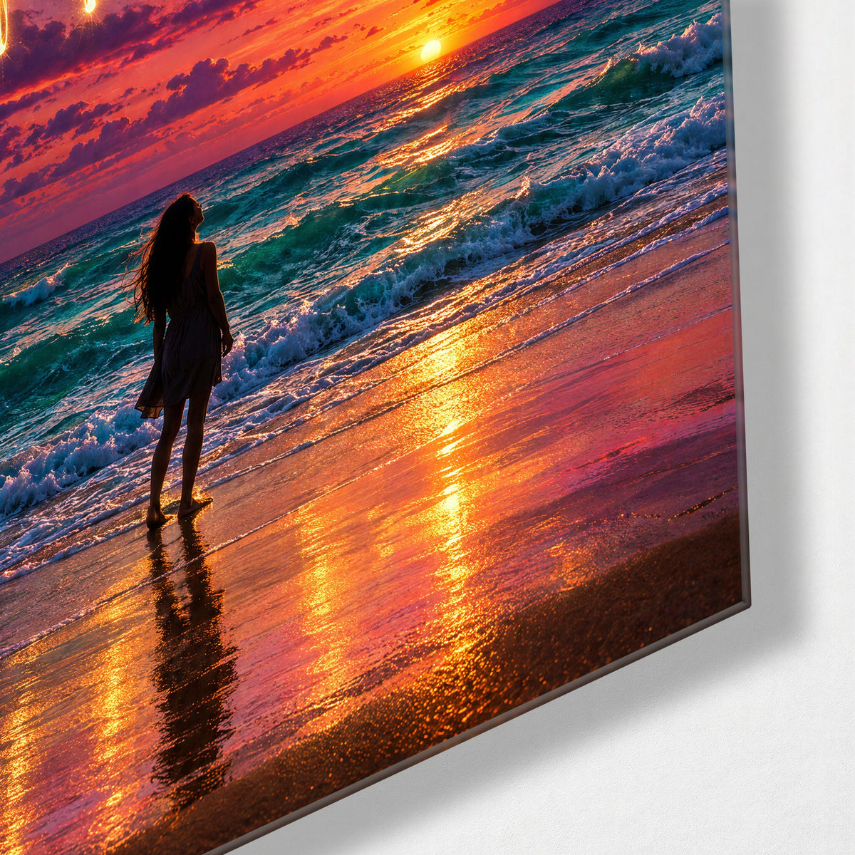 Where You Are, Lit Up glass wall art, corner view