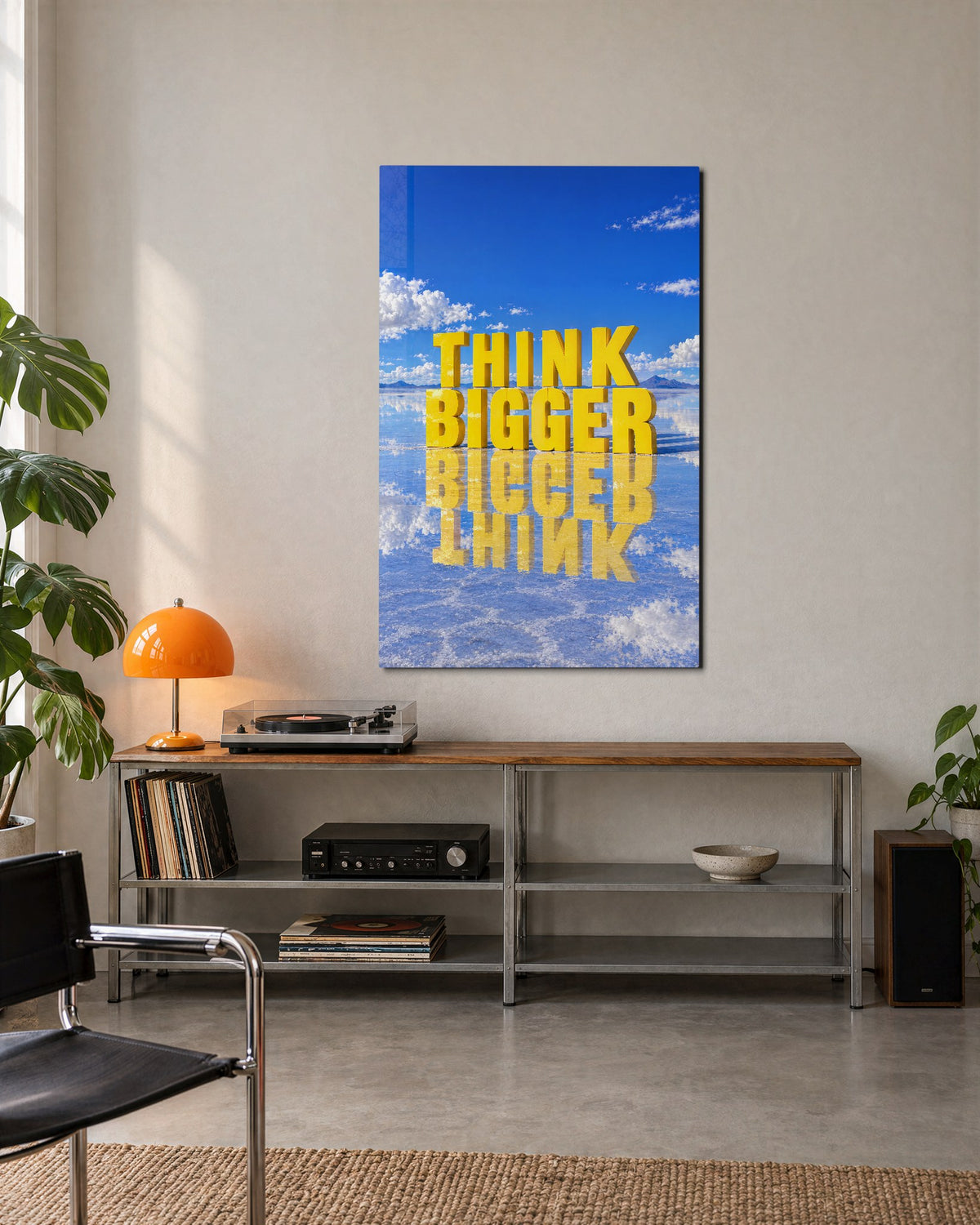 Sky Written in Yellow glass wall art, lifestyle view