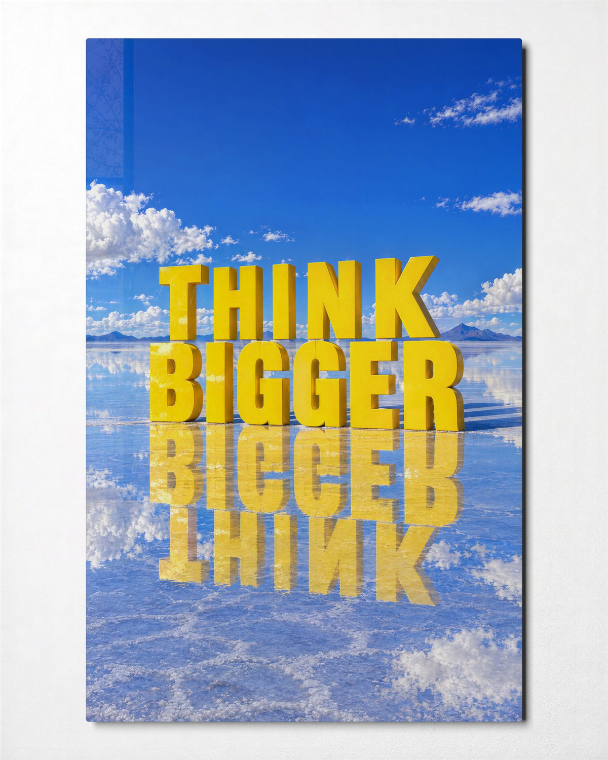 Sky Written in Yellow glass wall art, front view