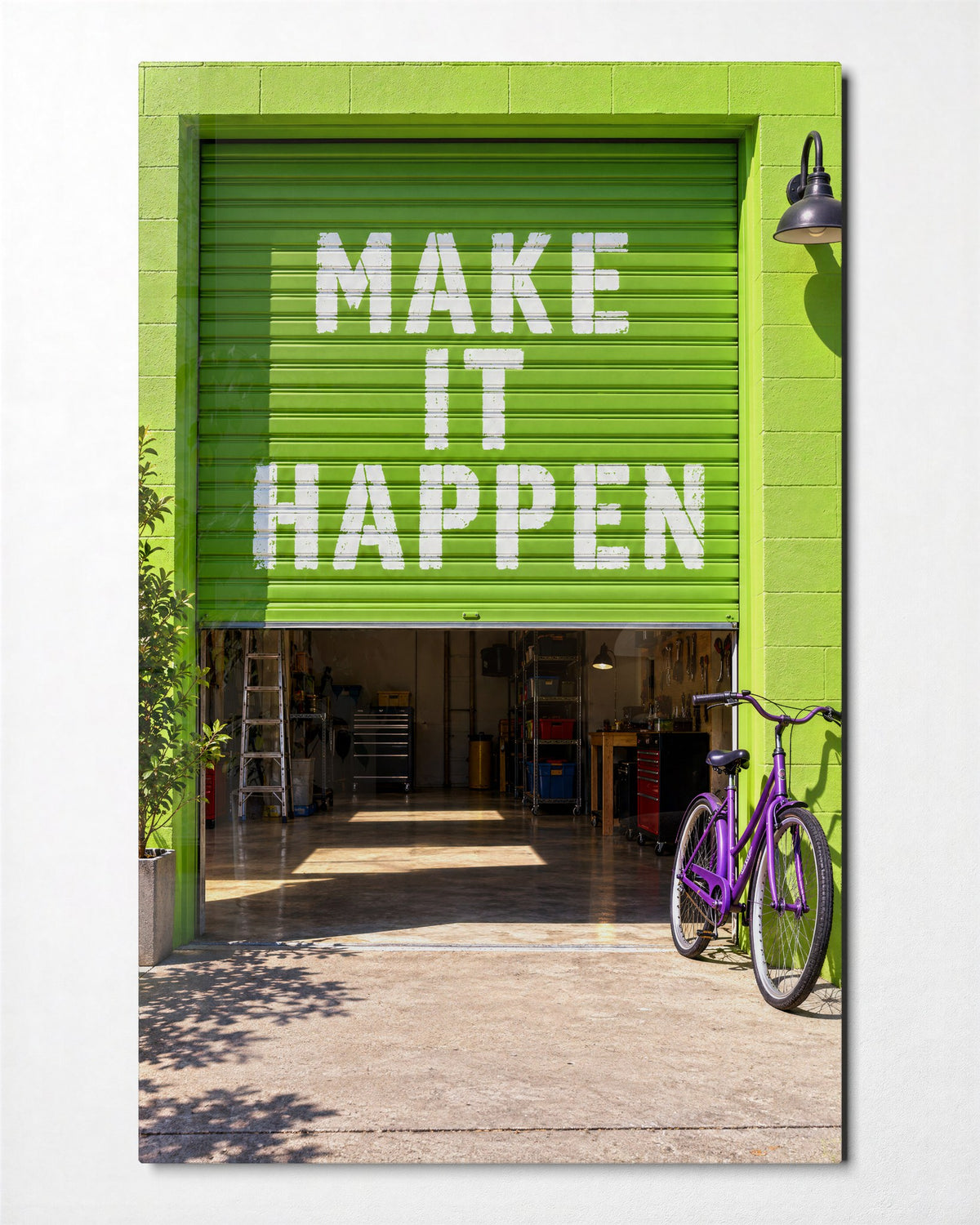 Shutter Half Up glass wall art, front view