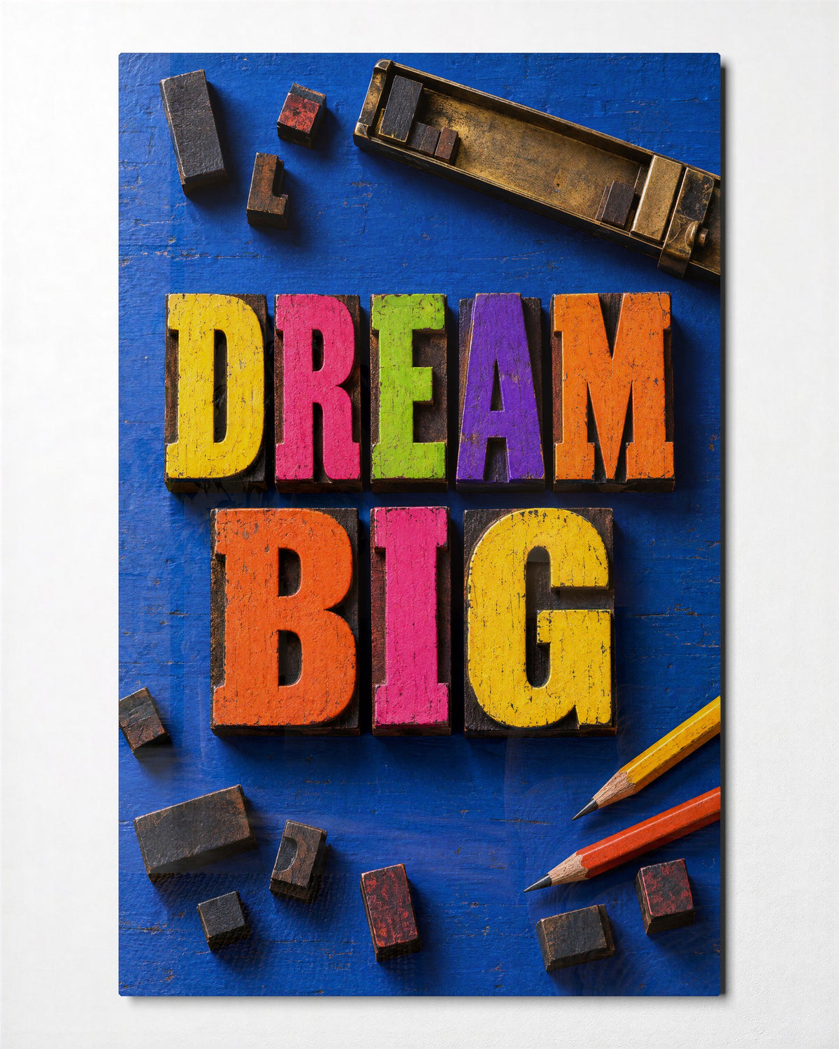 Alphabet Blocks, Large Ambitions glass wall art, front view