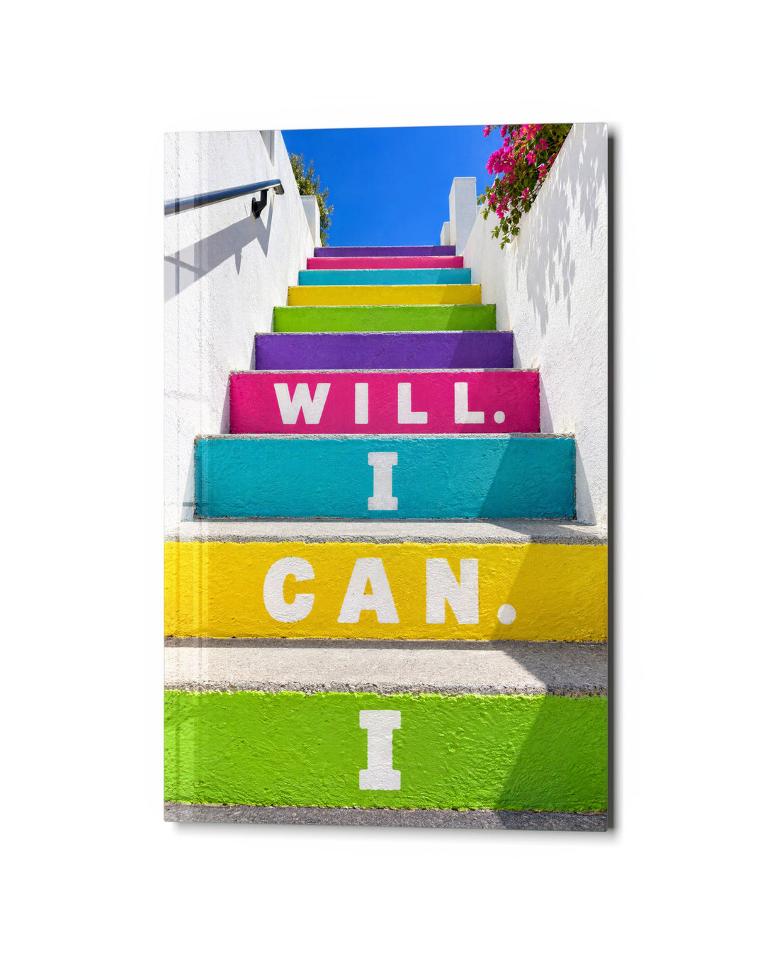 Climb the Colored Stairs glass wall art, studio view