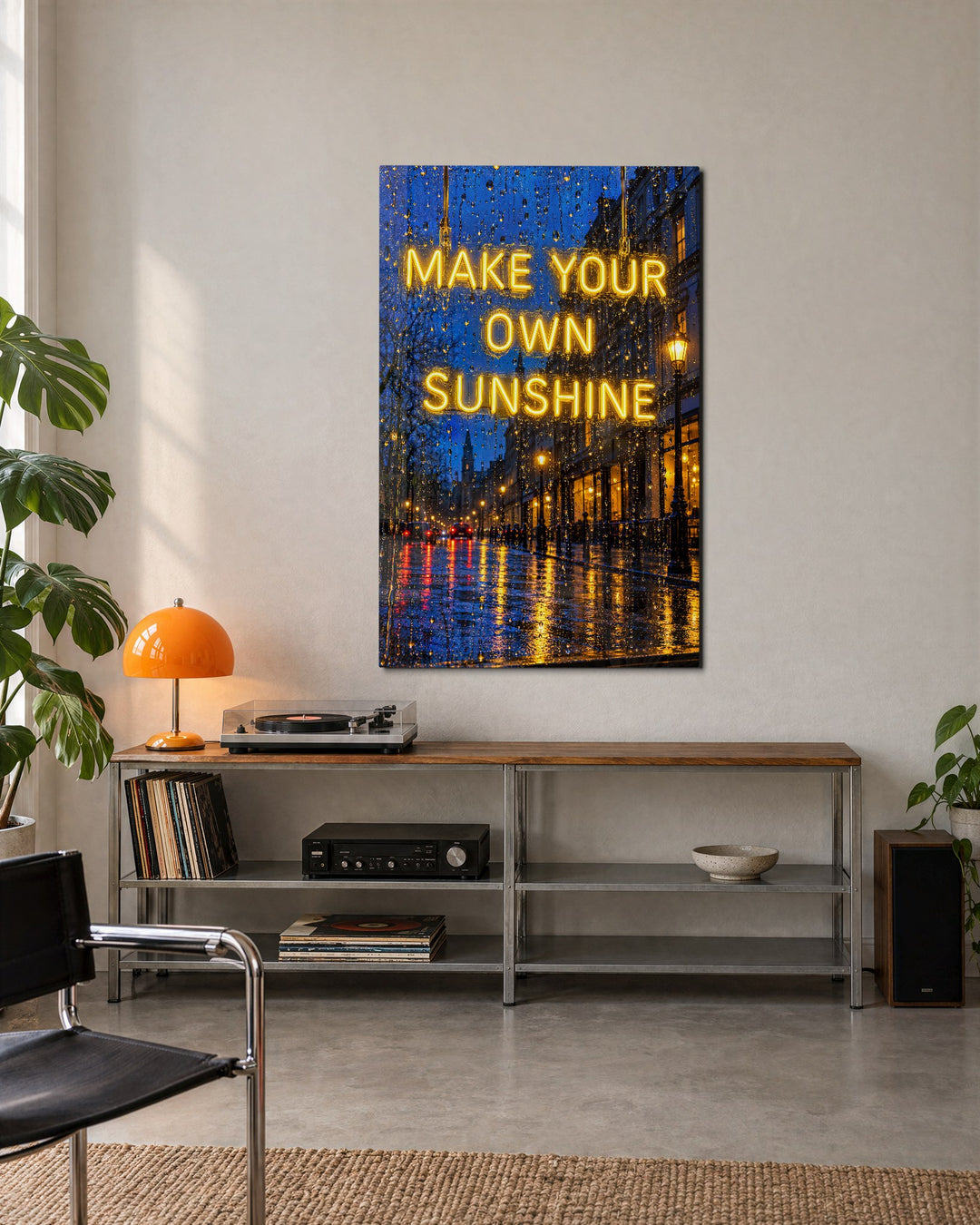 Rainy Window, Sunny Sign glass wall art, lifestyle view