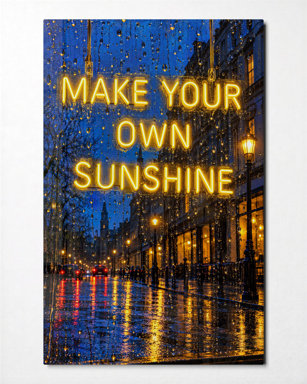 Rainy Window, Sunny Sign glass wall art, front view