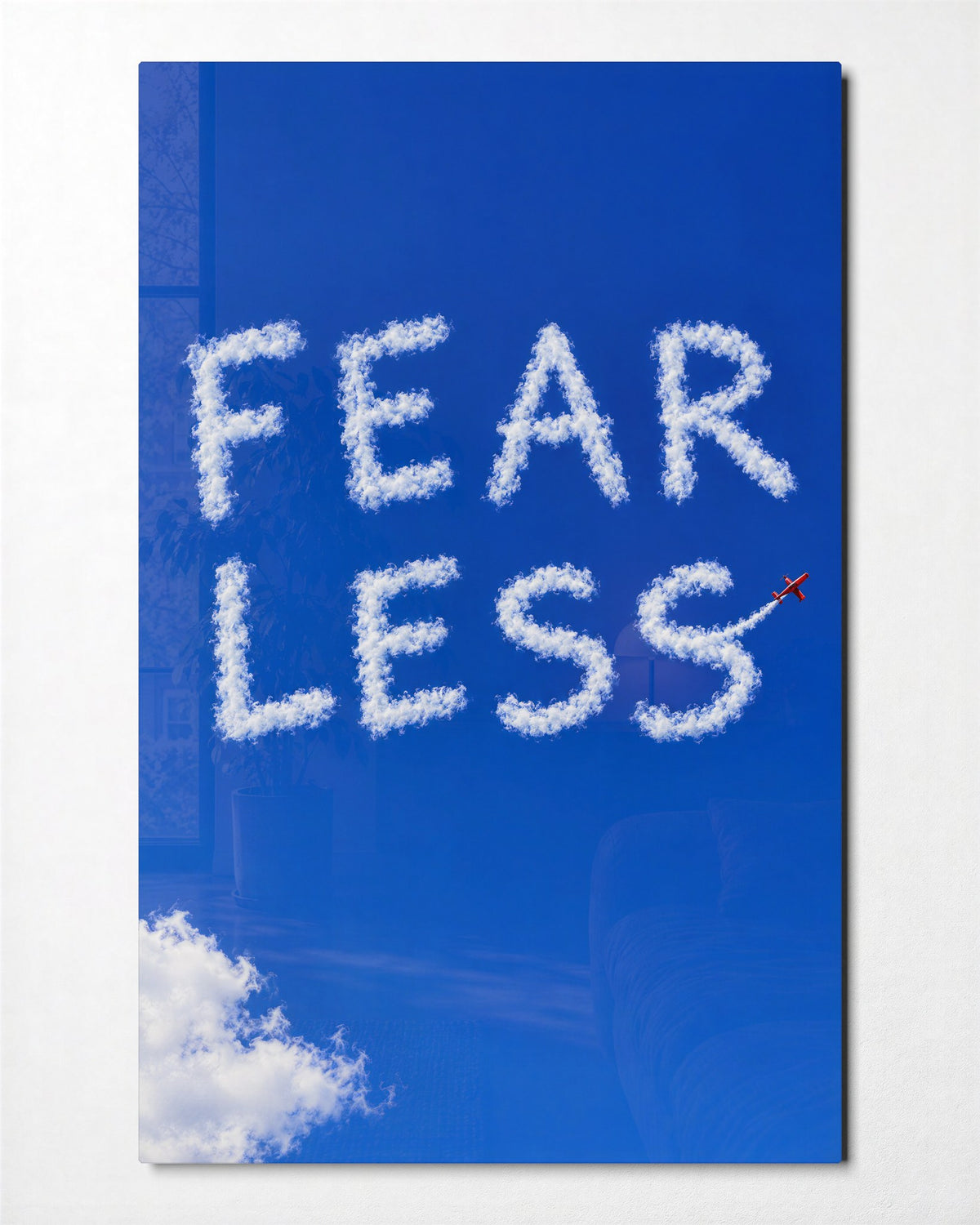 Contrails of Courage glass wall art, front view
