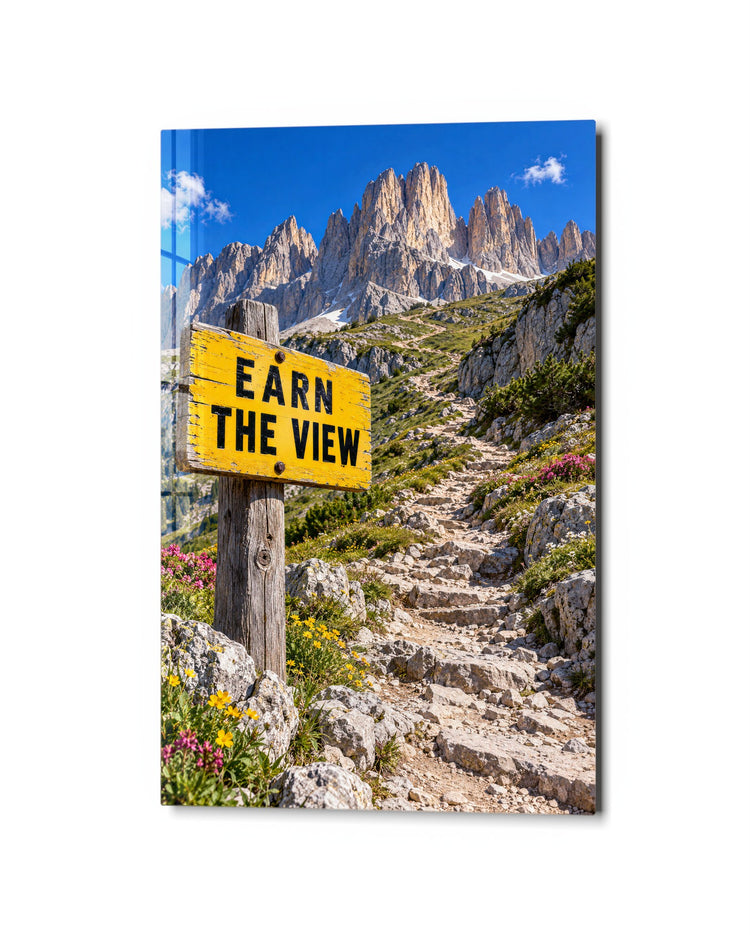 Trail Sign With Opinions glass wall art, studio view