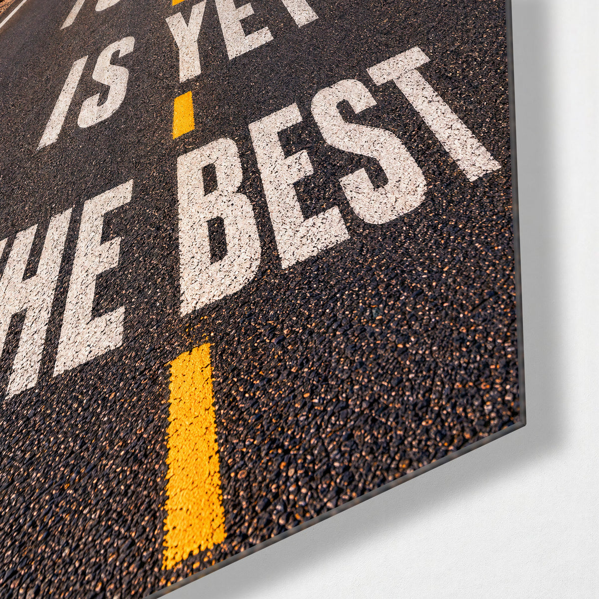Message on the Asphalt glass wall art, corner view