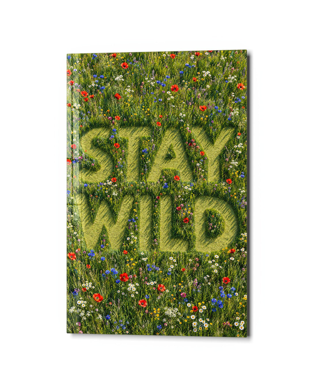 Pressed Into the Grass glass wall art, studio view