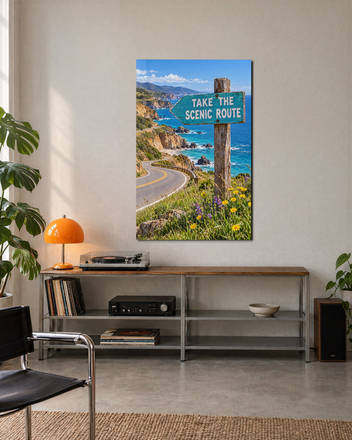 Signpost to Somewhere Better glass wall art, lifestyle view