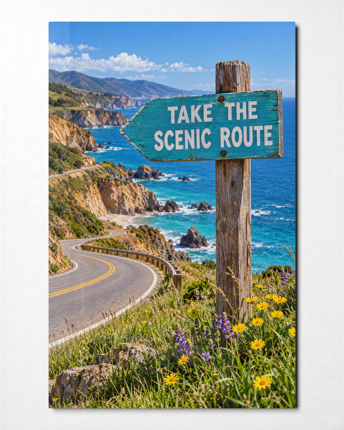 Signpost to Somewhere Better glass wall art, front view