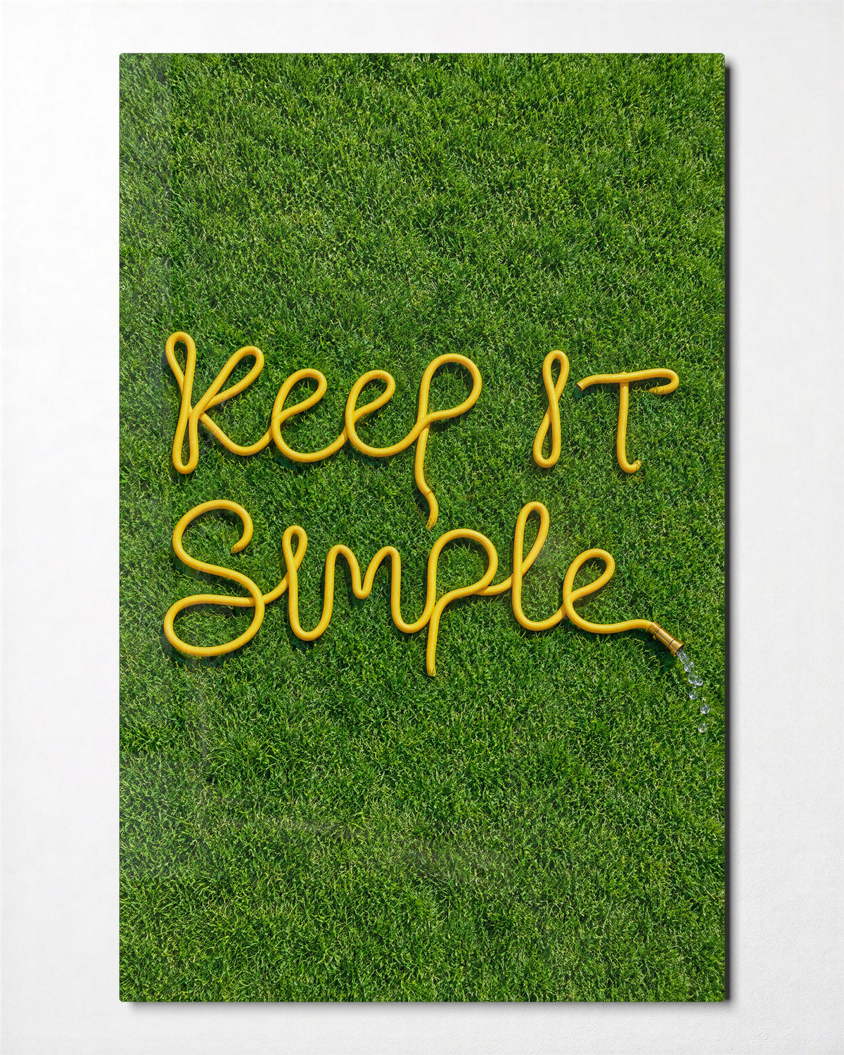Lawn Calligraphy glass wall art, front view
