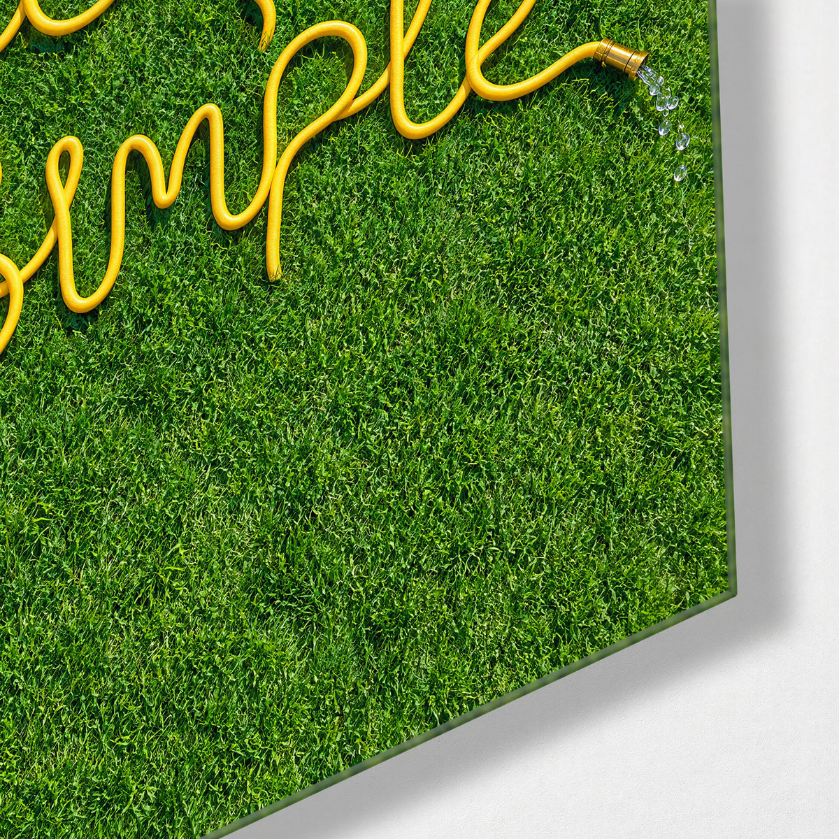 Lawn Calligraphy glass wall art, corner view