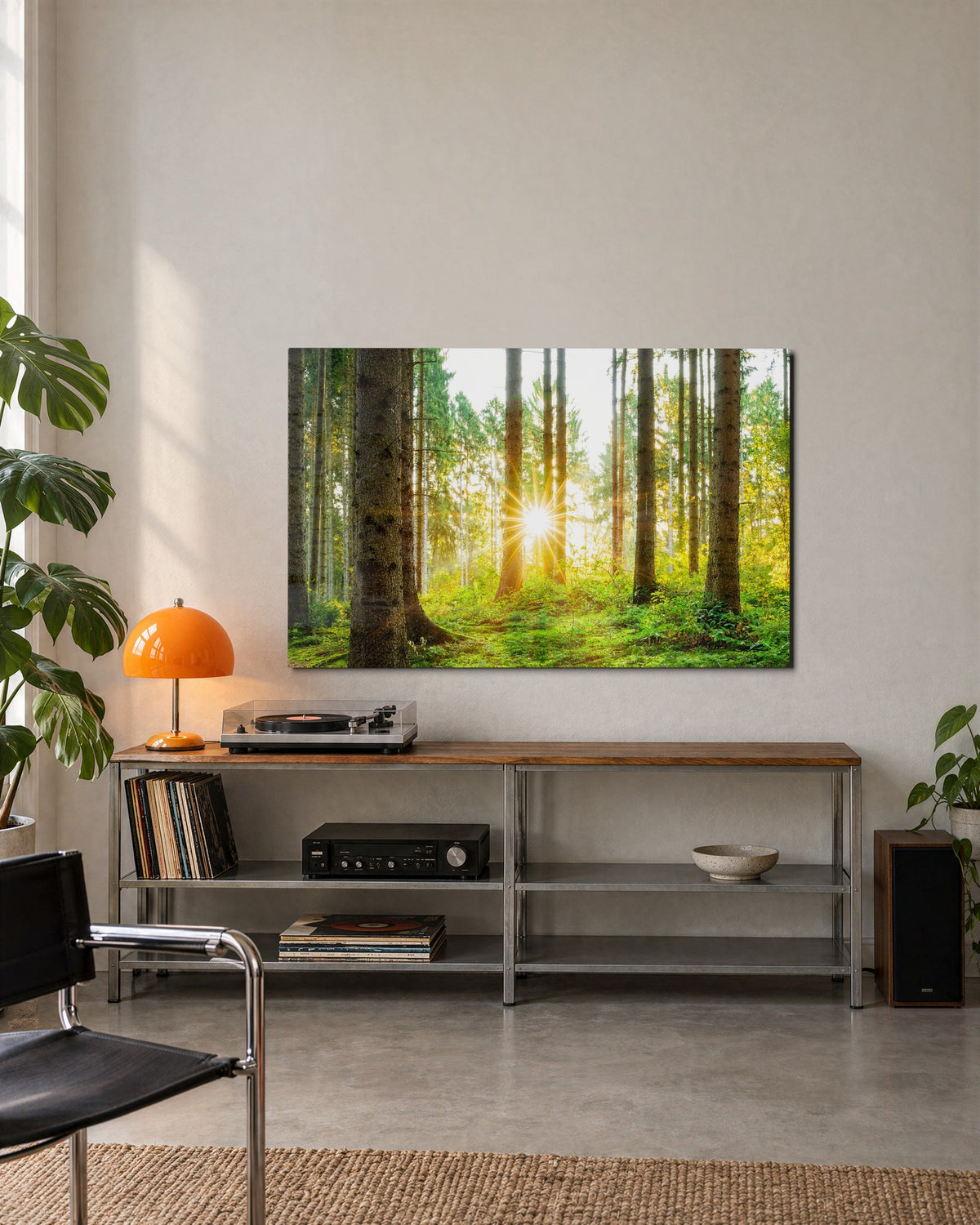 Sunlight Through the Pines glass wall art, lifestyle view