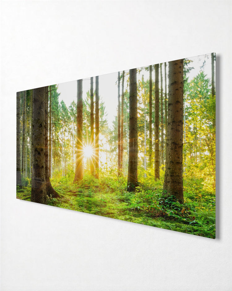 Sunlight Through the Pines glass wall art, side view