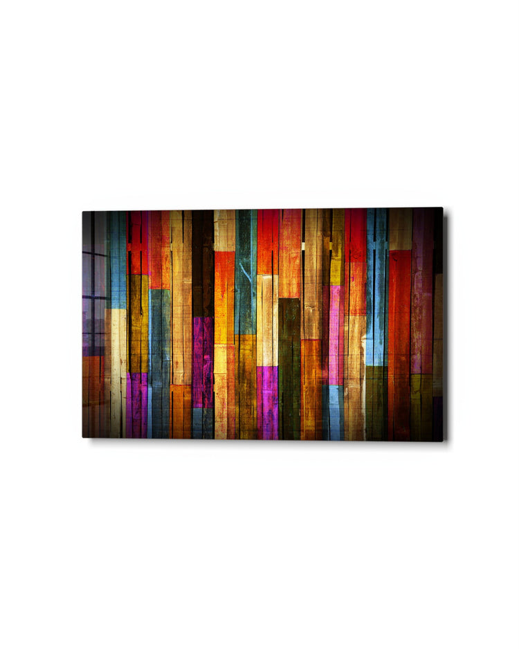 Painted Plank Rainbow glass wall art, studio view