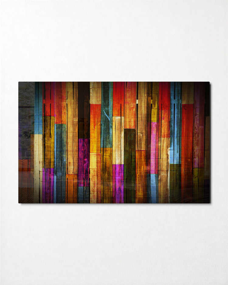 Painted Plank Rainbow glass wall art, front view