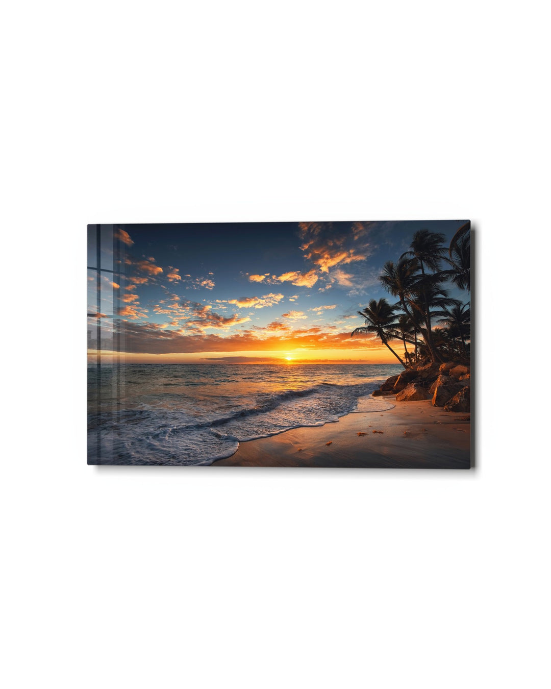 Palm Beach Sunset glass wall art, studio view