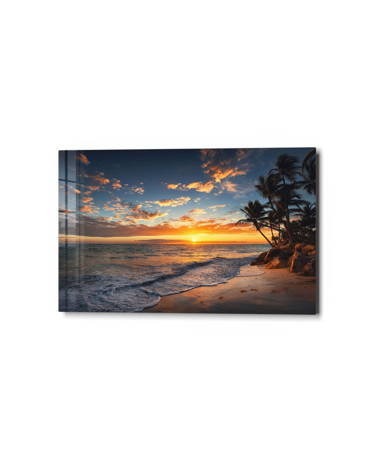 Palm Beach Sunset glass wall art, studio view