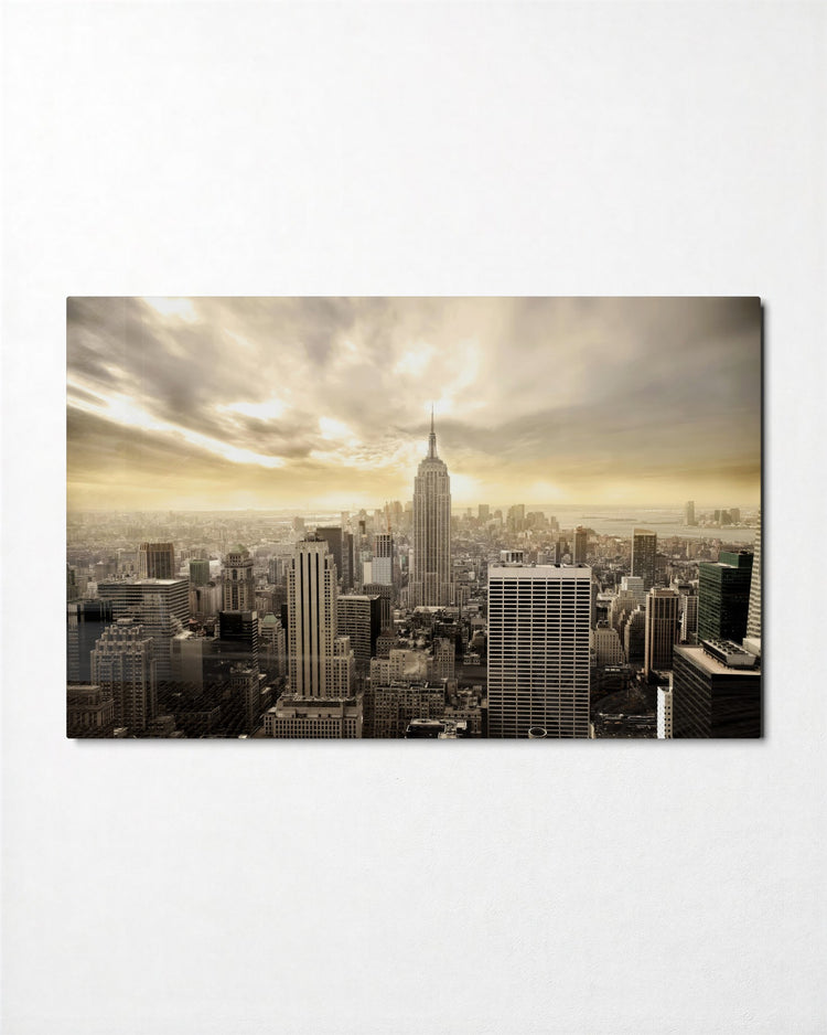 Skyline in Sepia Light glass wall art, front view