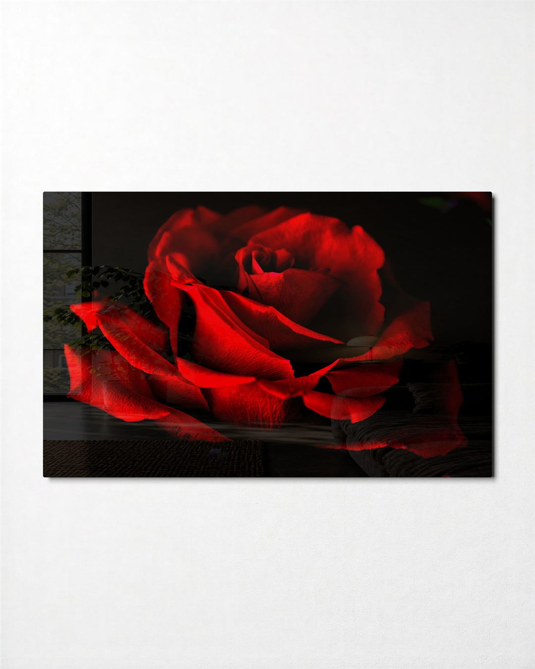 Red Rose in the Dark glass wall art, front view