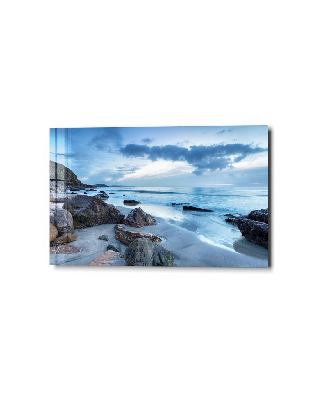 Rocky Shore, Silver Sea glass wall art, studio view